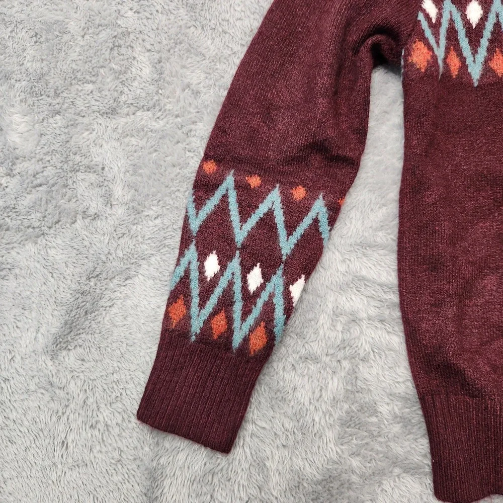 Cat & Jack Sweater Kids M 8/10 Burgundy Full Zip Hooded Fair Isle Geometric Knit